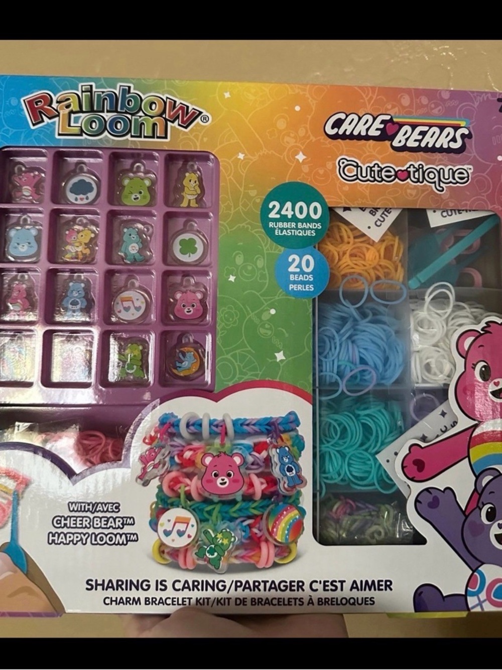 Care Bears Rainbow Loom Charm Bracelet Kit - Pink, Blue, White, Yellow, Green